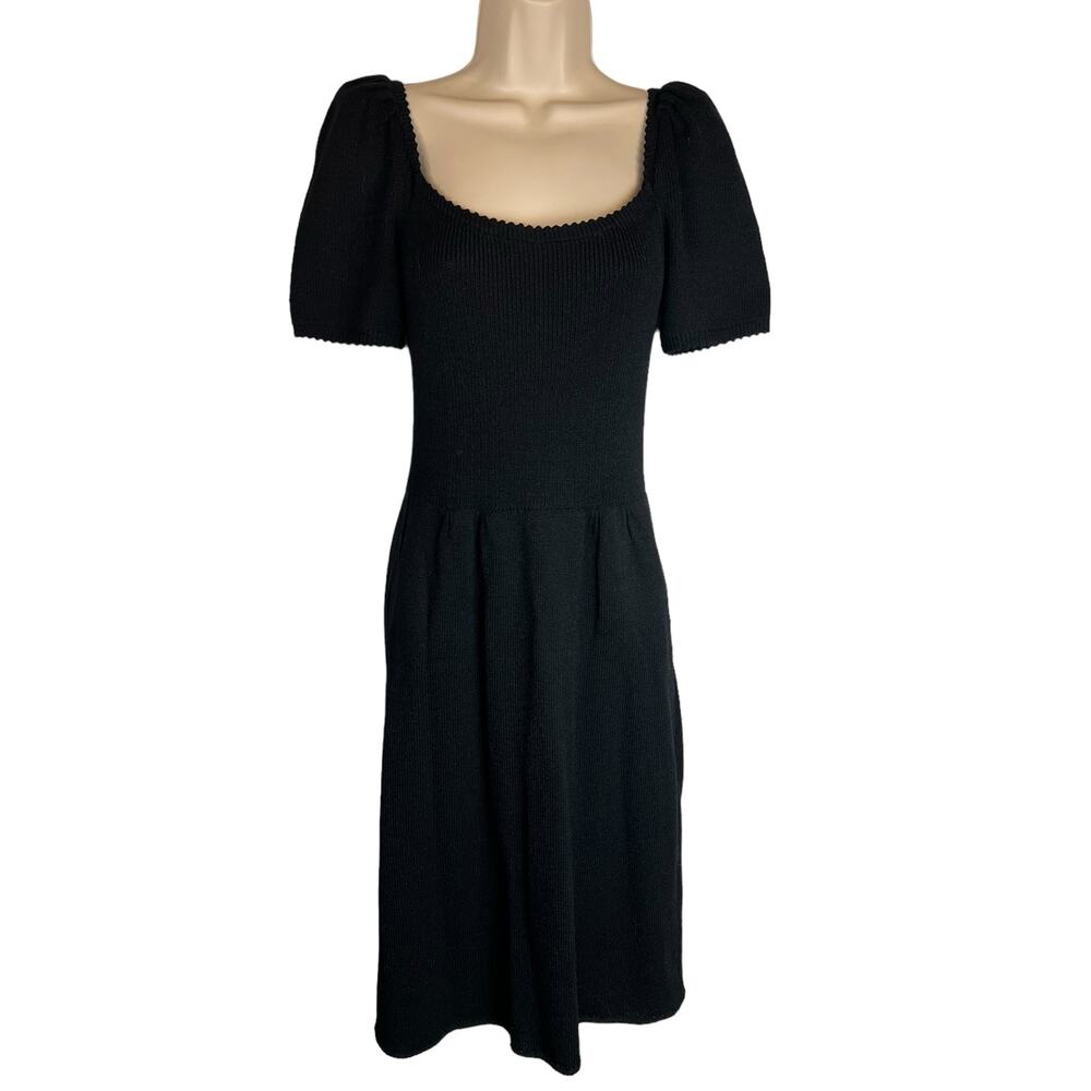 Vintage St. John for Saks Black Knit Dress Puff Sleeve Retro Designer Twee S M